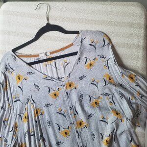 MAURICES Springtime Floral Dress Shirt Sunflower Flowy Sleeved Polka Dot Blouse
